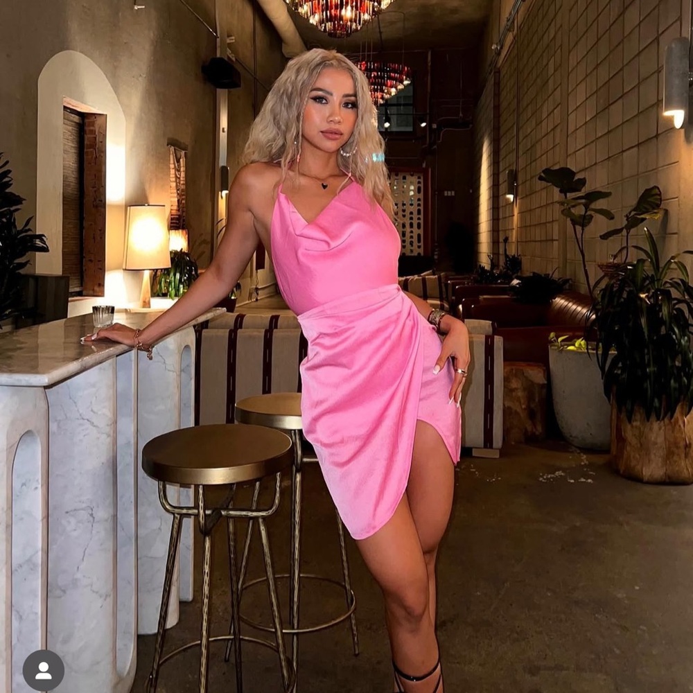 Princess Polly barbie pink wrap dress “ Ensley pink mini dress”